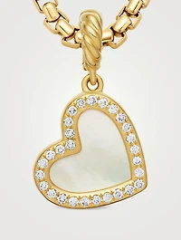 Dy Elements® Heart Pendant In 18k Yellow Gold With Mother Of Pearl And Diamonds, 19.5mm