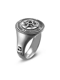 Maritime® Compass Signet Ring Sterling Silver With Center Black Diamond, 19.4mm