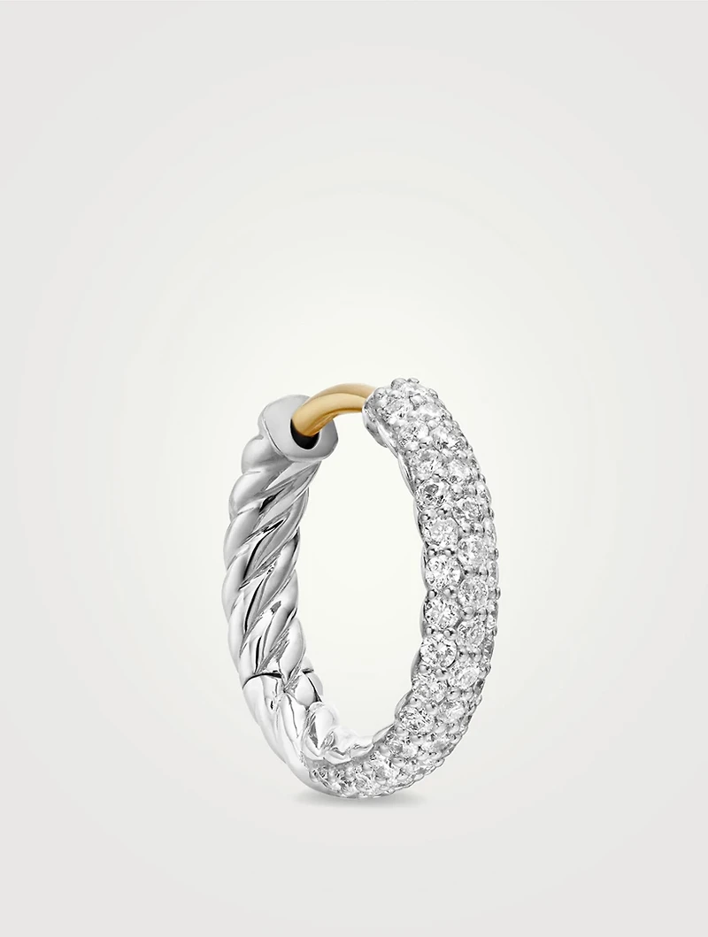 Petite Pavé Huggie Hoop Earrings In Sterling Silver With Diamonds, 14mm