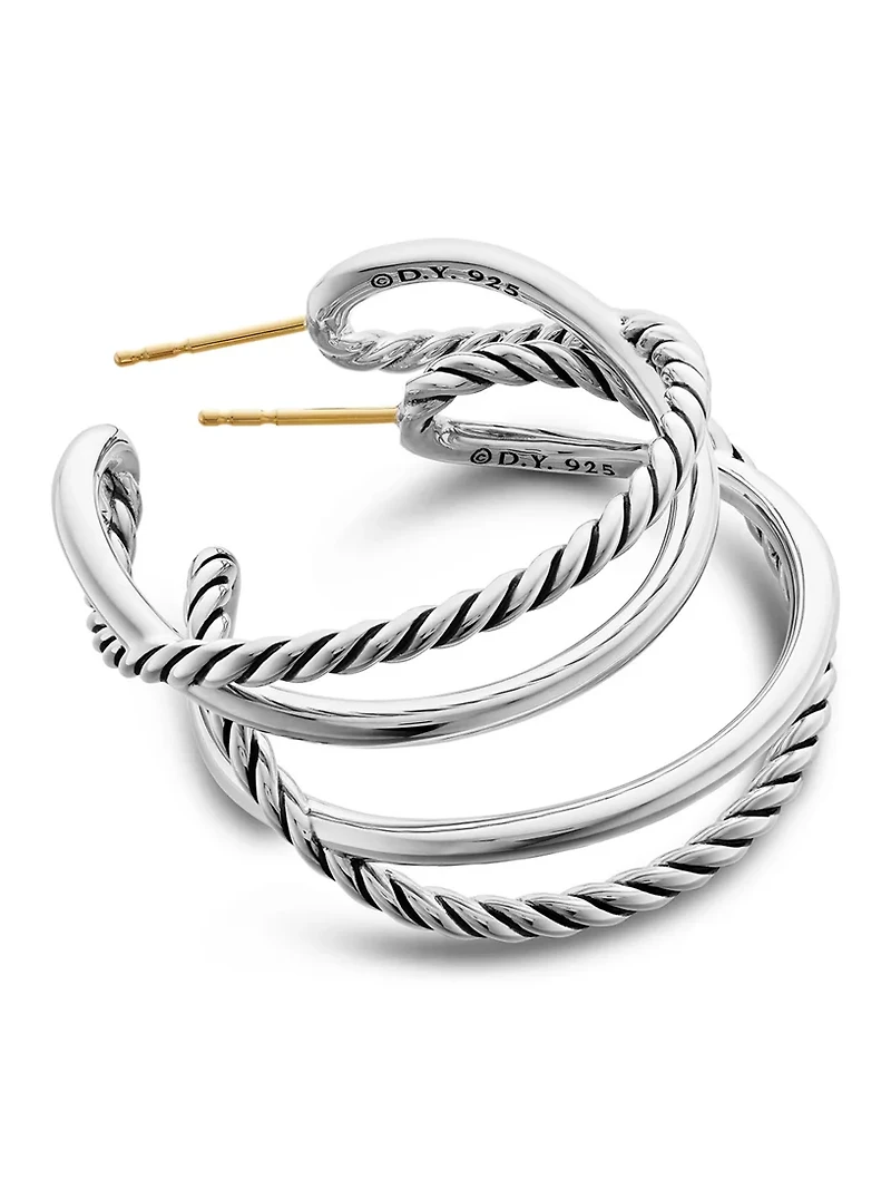 Crossover Hoop Earrings In Sterling Silver, 33.7mm
