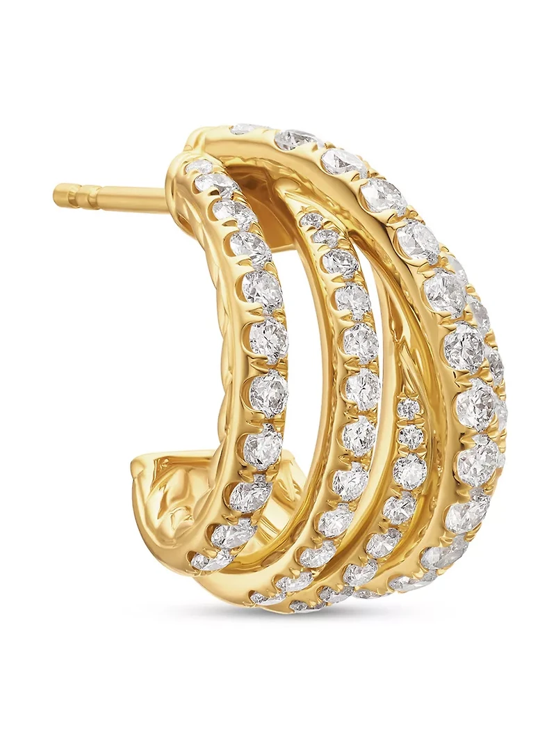 Pavé Crossover Shrimp Earrings In 18k Yellow Gold With Diamonds, 15.8mm