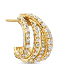 Pavé Crossover Shrimp Earrings In 18k Yellow Gold With Diamonds, 15.8mm
