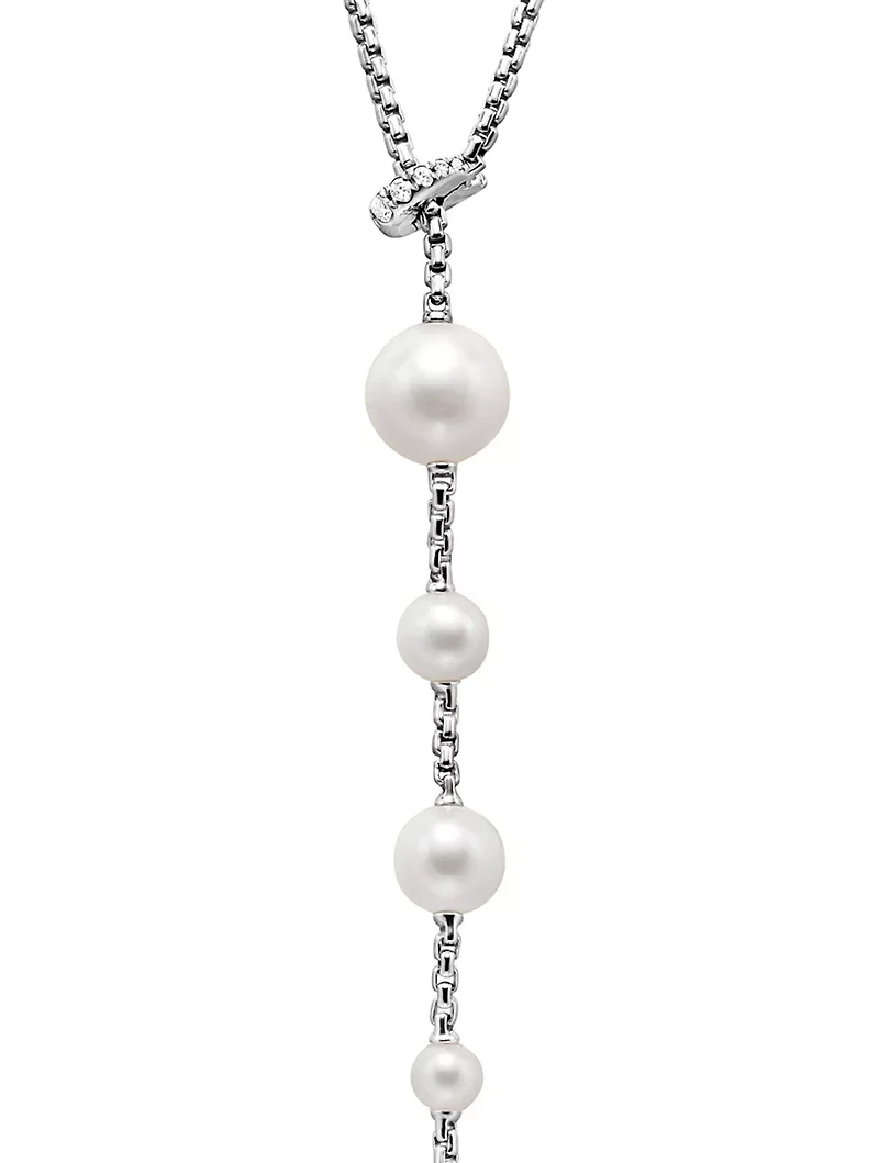 Pearl And Pavé Y Necklace In Sterling Silver With Pearls And Diamonds