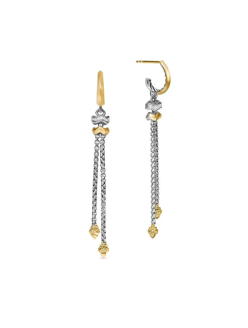 Zig Zag Stax™ Chain Drop Earrings In Sterling Silver With 18k Yellow Gold And Diamonds, 66mm
