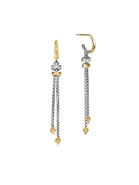 Zig Zag Stax™ Chain Drop Earrings In Sterling Silver With 18k Yellow Gold And Diamonds, 66mm