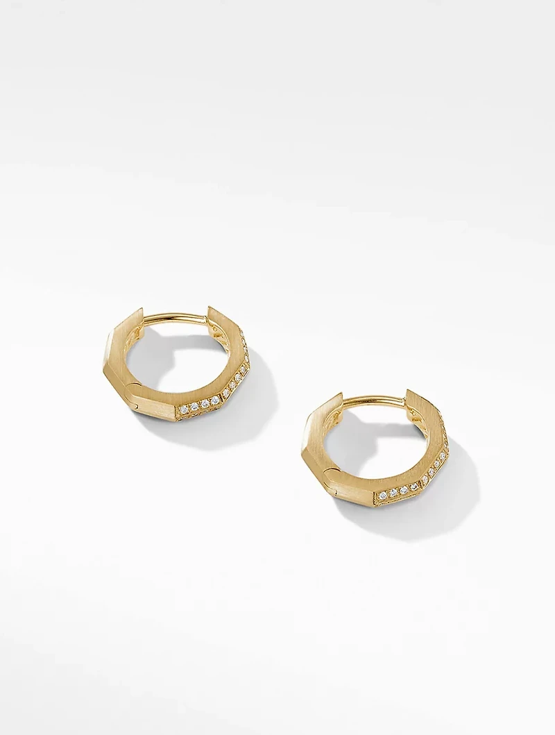Stax Faceted Huggie Hoop Earrings In 18k Yellow Gold With Pavé Diamonds