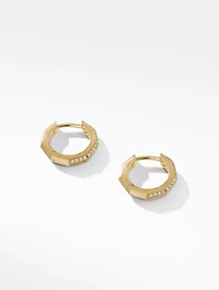 Stax Faceted Huggie Hoop Earrings In 18k Yellow Gold With Pavé Diamonds