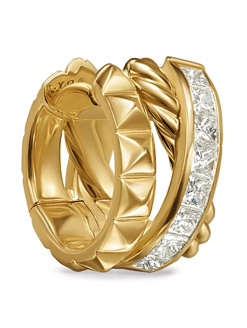 Crossover Trio Huggie Hoop Earrings In 18k Yellow Gold With Diamonds, 15.1mm