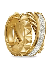 Crossover Trio Huggie Hoop Earrings In 18k Yellow Gold With Diamonds, 15.1mm