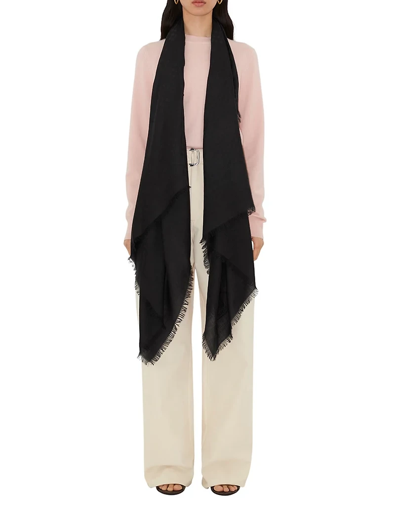 Wide Check Wool Silk Scarf