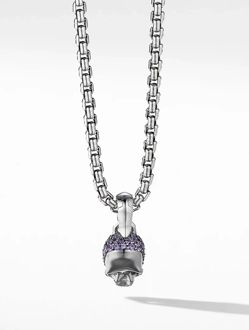 Skull Charm With Full Pavé Purple Sapphires And 18k White Gold
