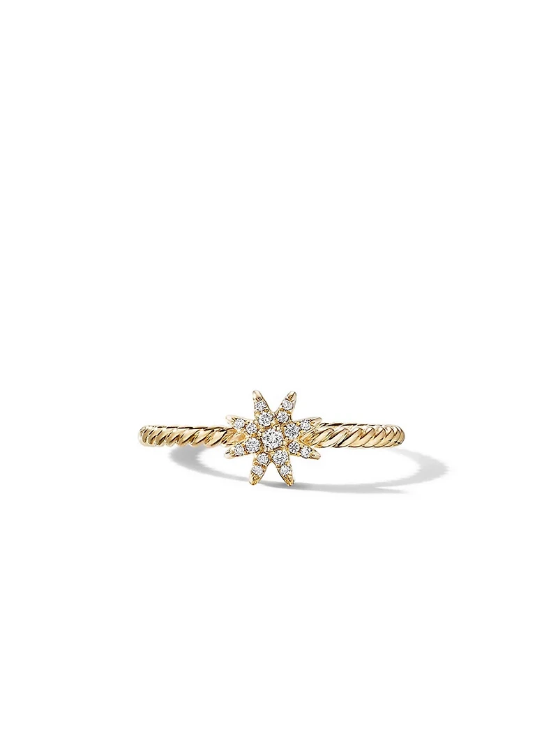 Petite Starburst Station Ring 18k Yellow Gold With Full Pavé Diamonds