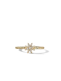 Petite Starburst Station Ring 18k Yellow Gold With Full Pavé Diamonds