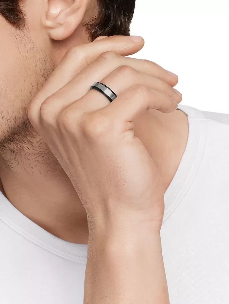 Beveled Band Ring Black Titanium With Grey Titanium, 6mm