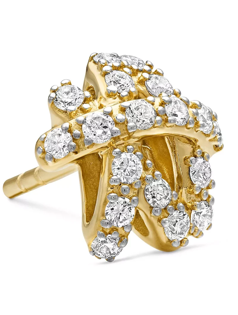 Pavé Crossover Stud Earrings In 18k Yellow Gold With Diamonds, 9mm