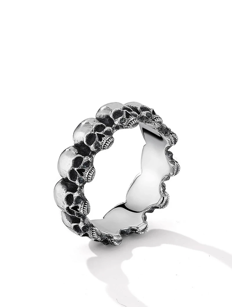Memento Mori Skull Band Ring Sterling Silver