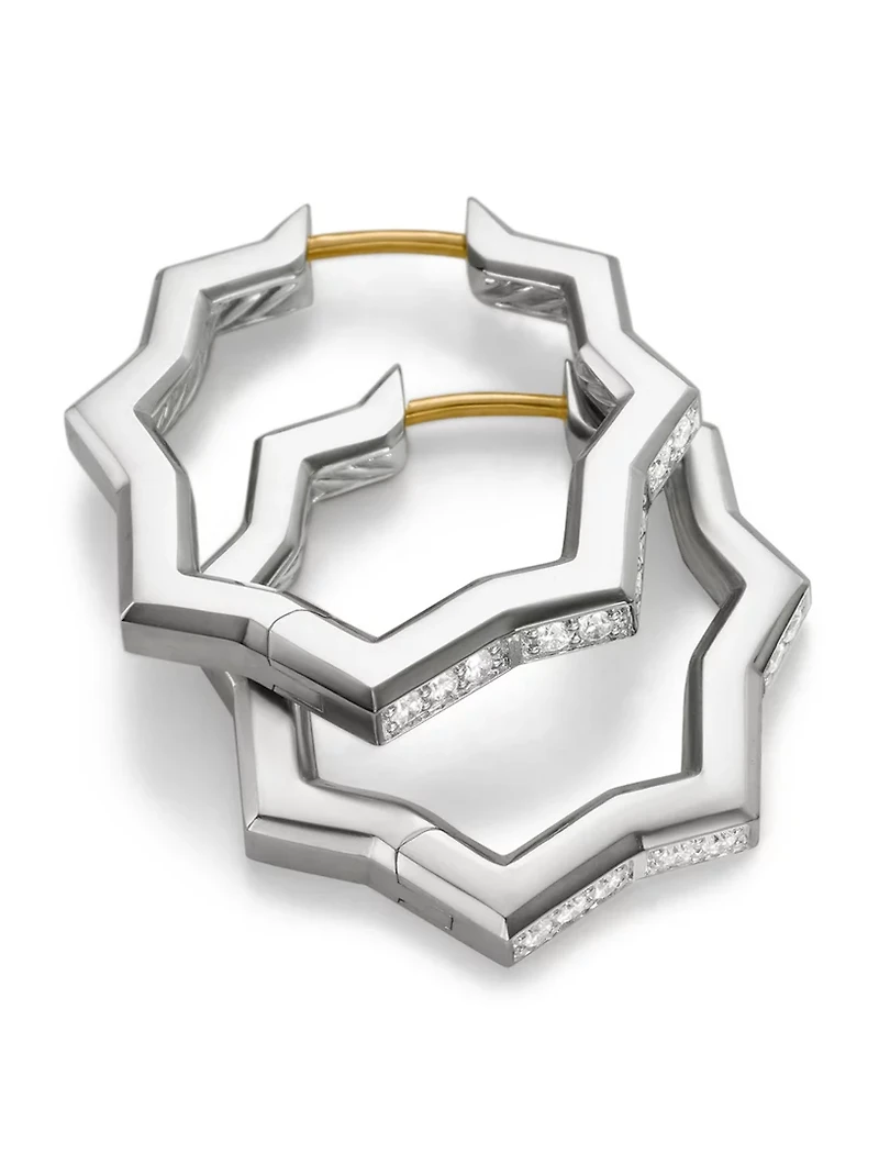 Zig Zag Stax™ Hoop Earrings In Sterling Silver With Diamonds, 22.8mm