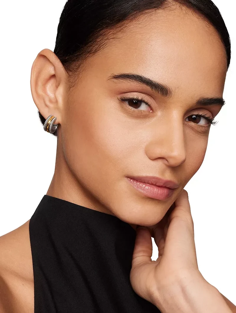 Cable Collectibles® Huggie Hoop Earrings In Sterling Silver With 14k Yellow Gold, 15.6mm