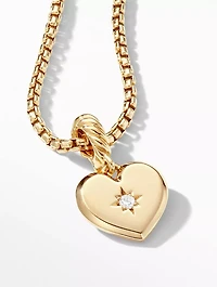 Compass Heart Amulet In 18k Yellow Gold With Center Diamond