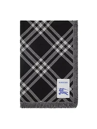 Wide Check Wool Silk Scarf