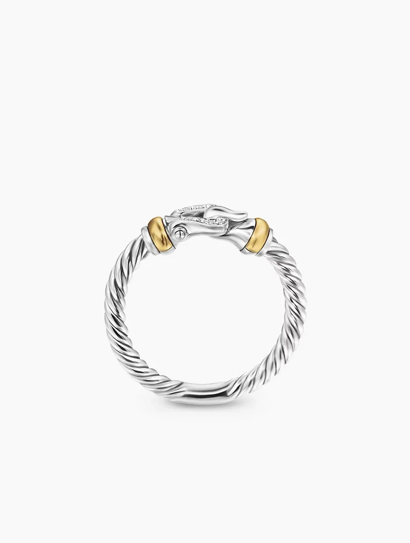 Petite Buckle Ring In Sterling Silver With 18k Yellow Gold And Diamonds, 2mm