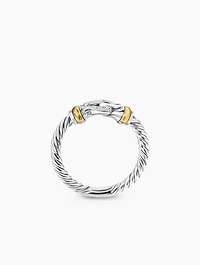 Petite Buckle Ring In Sterling Silver With 18k Yellow Gold And Diamonds, 2mm