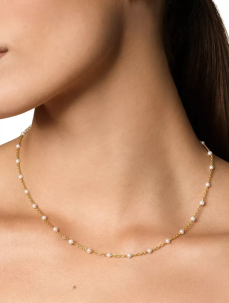 Pearl Classics Station Necklace 18k Yellow Gold, 3.5mm