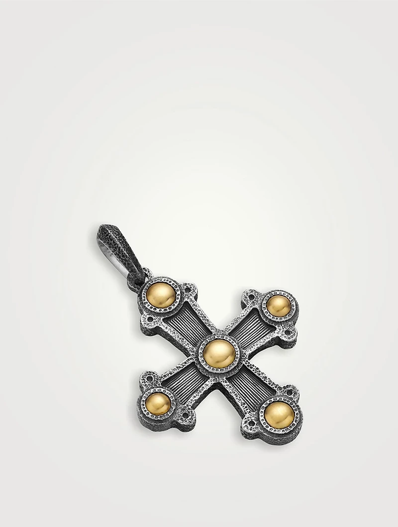 Shipwreck Cross Amulet  In Sterling Silver With 18k Yellow Gold, 44mm