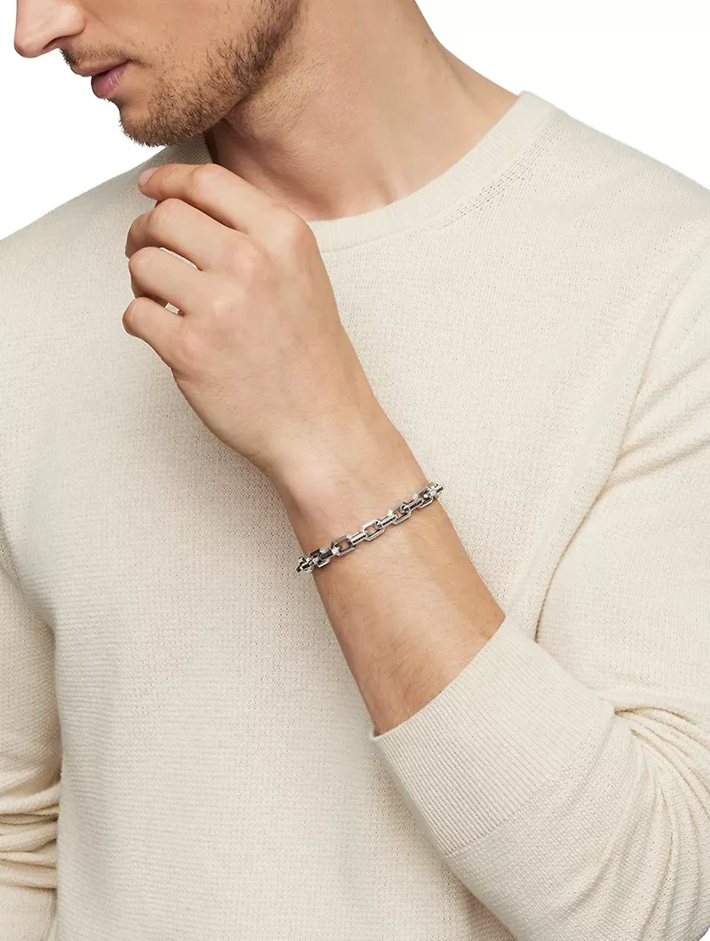 Streamline® Heirloom Chain Link Bracelet Sterling Silver With Pavé Black Diamonds, 7.5mm