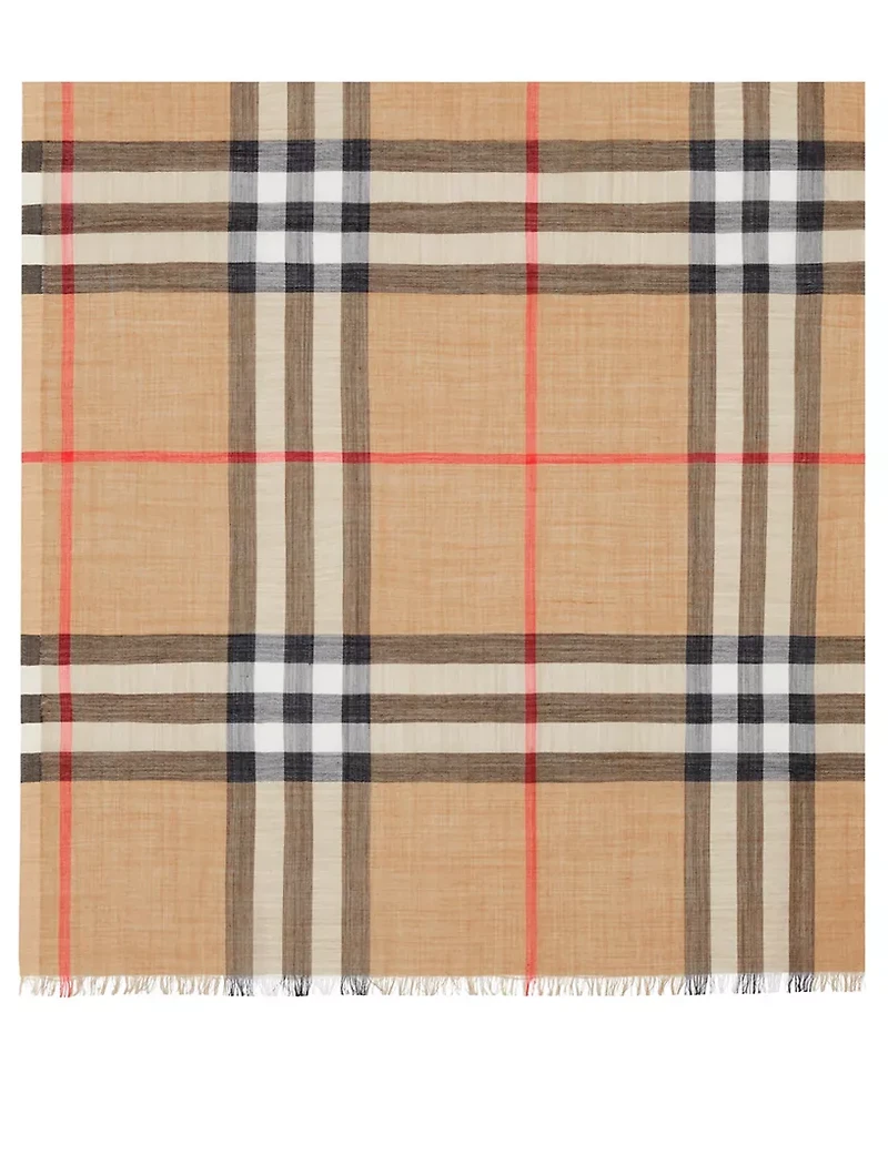 Check Lightweight Wool Silk Scarf