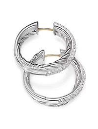 Crossover Hoop Earrings In Sterling Silver With Diamonds, 22.4mm