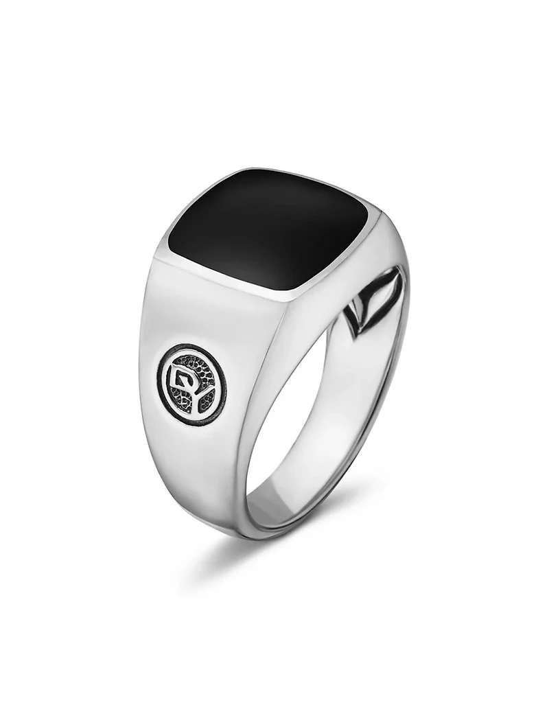 Streamline® Cushion Signet Ring Sterling Silver With Black Onyx, 14mm