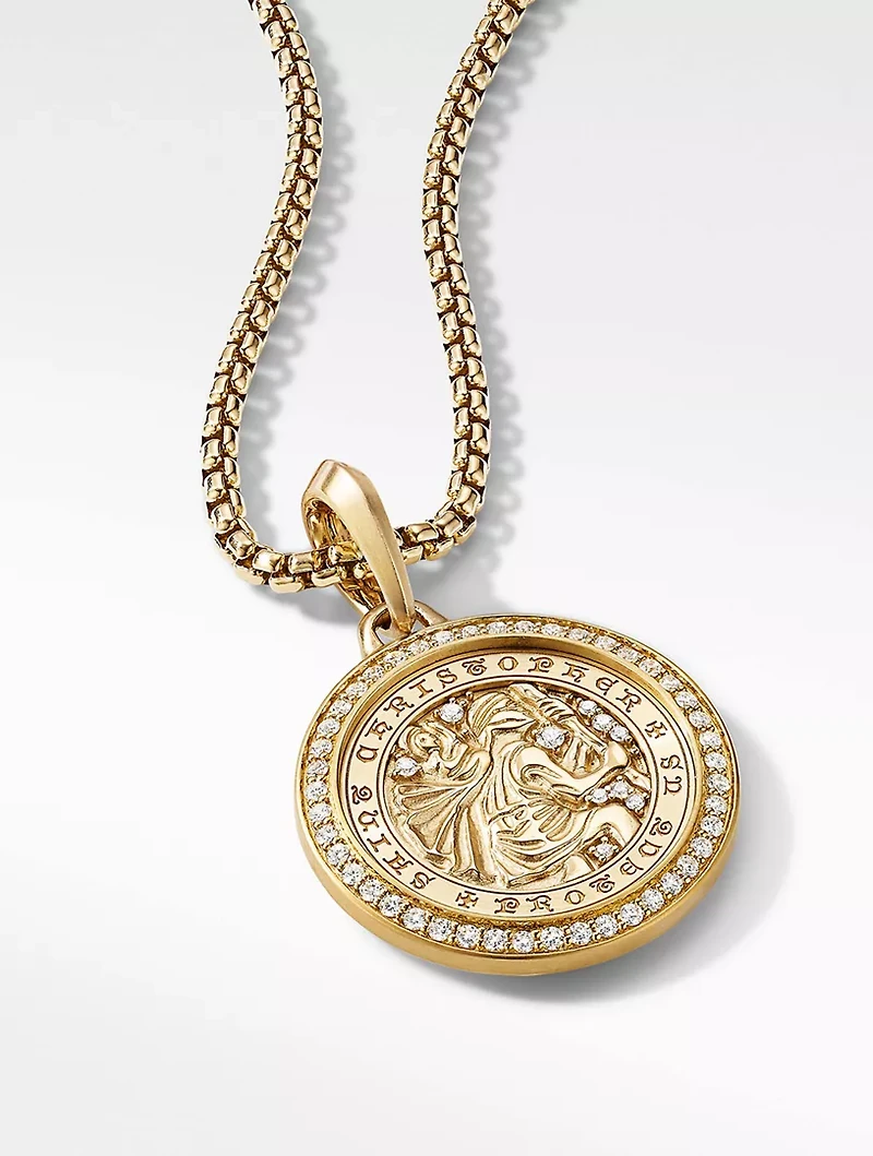 St. Christopher Amulet In 18k Yellow Gold With Pavé Diamonds