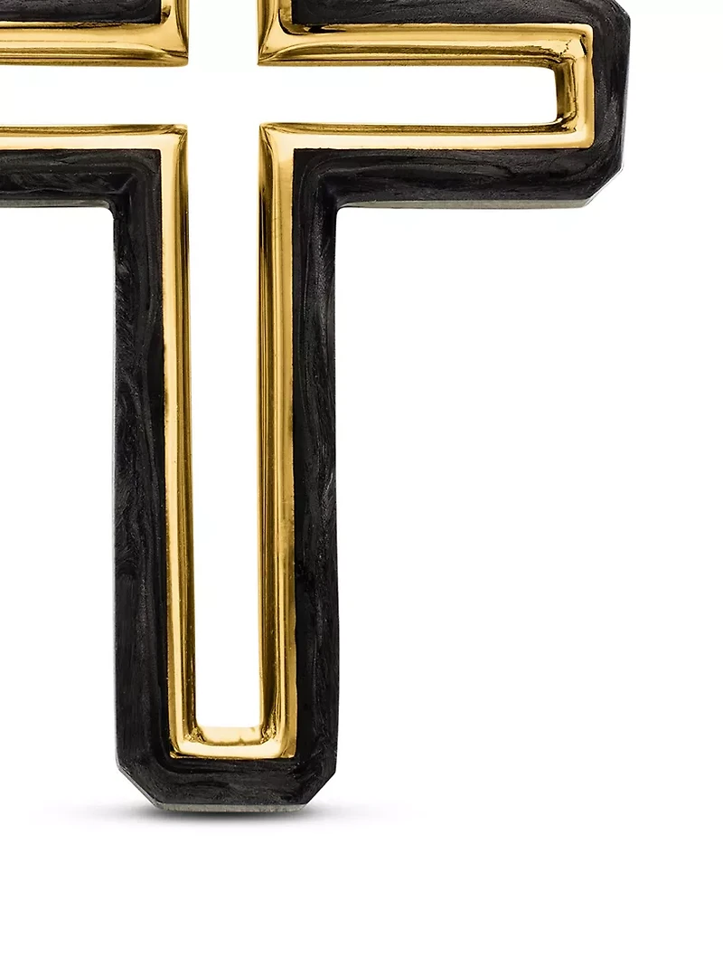 Forged Carbon Cross Pendant In 18k Yellow Gold