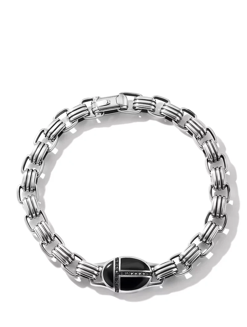 Cairo Chain Link Bracelet Sterling Silver With Black Onyx And Pavé Diamonds