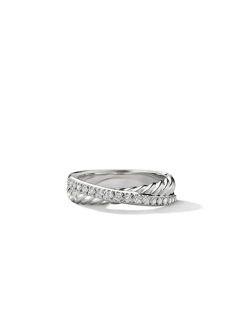 Crossover Band Ring Sterling Silver With Pavé Diamonds