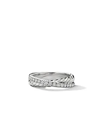 Crossover Band Ring Sterling Silver With Pavé Diamonds