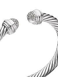 Classic Cable Bracelet In Sterling Silver With Pavé Diamond Domes, 7mm