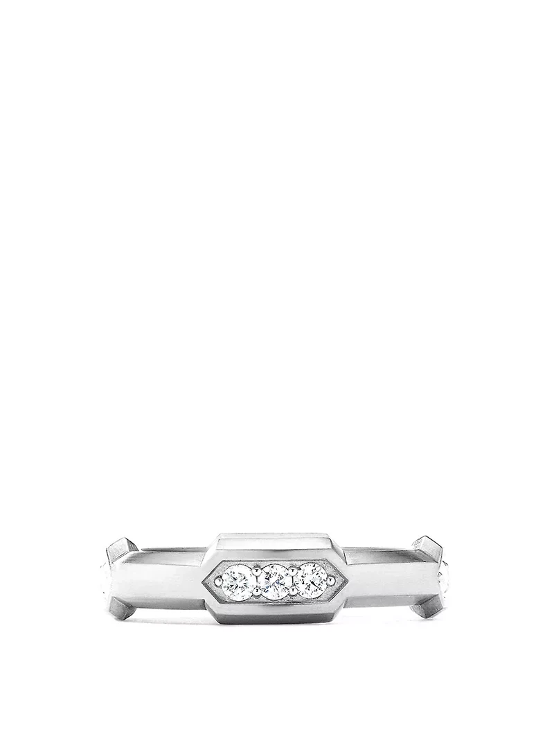 Hex Station Band Ring Sterling Silver With Pavé Diamonds