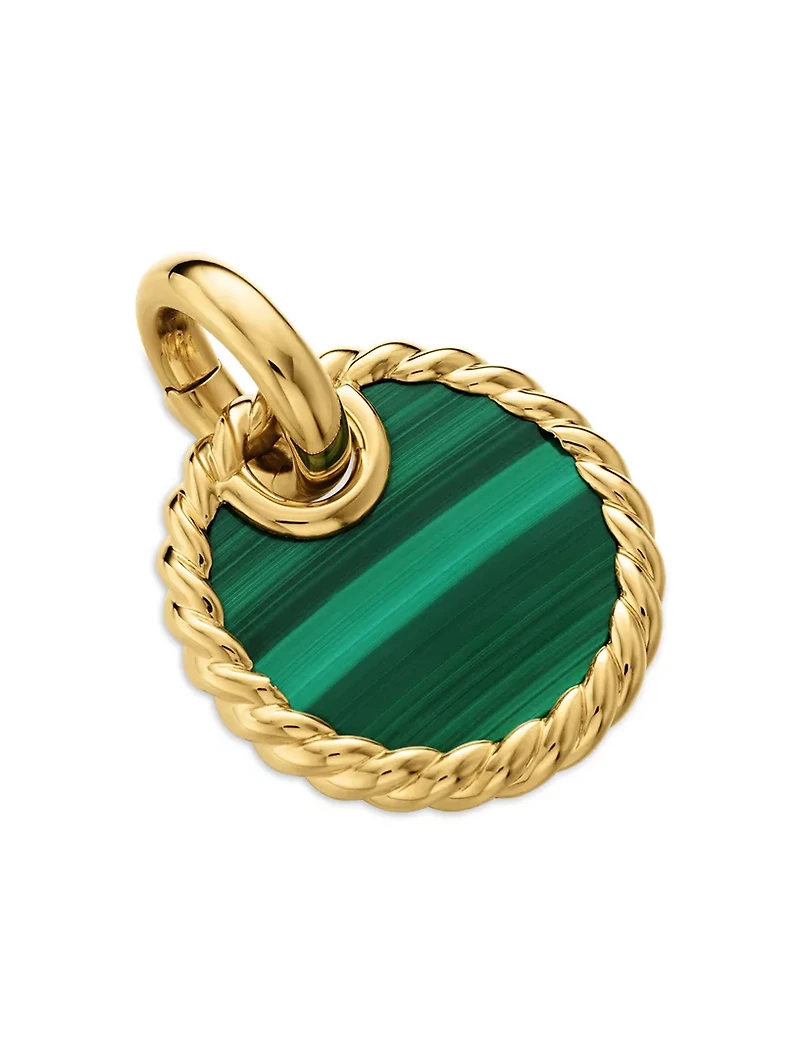 Dy Elements® Disc Pendant In 18k Yellow Gold With Malachite, 15.5mm