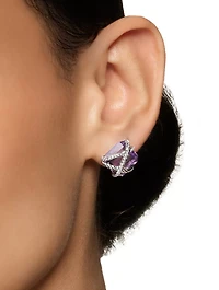 Cable Wrap Stud Earrings In Sterling Silver With Lavender Amethyst And Diamonds, 12mm
