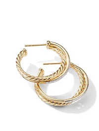 Crossover Hoop Earrings In 18k Yellow Gold With Pavé Diamonds