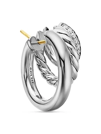 Dy Mercer® Three Row Hoop Earrings In Sterling Silver With Diamonds, 21mm
