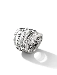 Stax Six Row Ring Sterling Silver With Pavé Diamonds