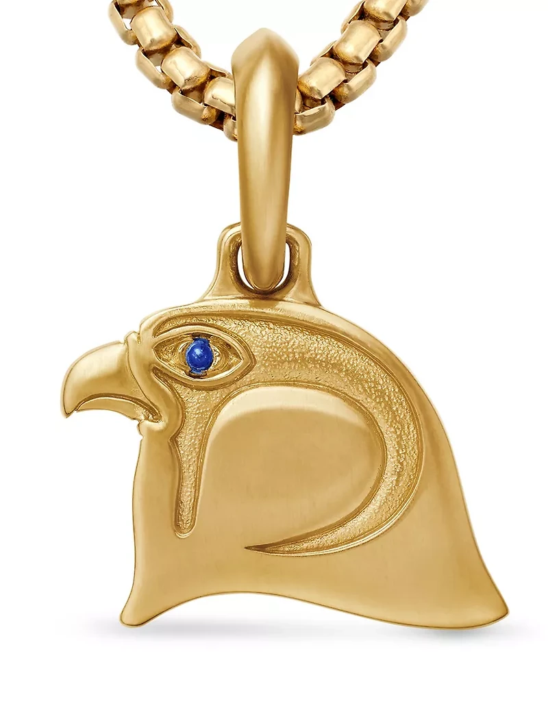Cairo Falcon Amulet In 18k Yellow Gold With Sapphire, 26mm