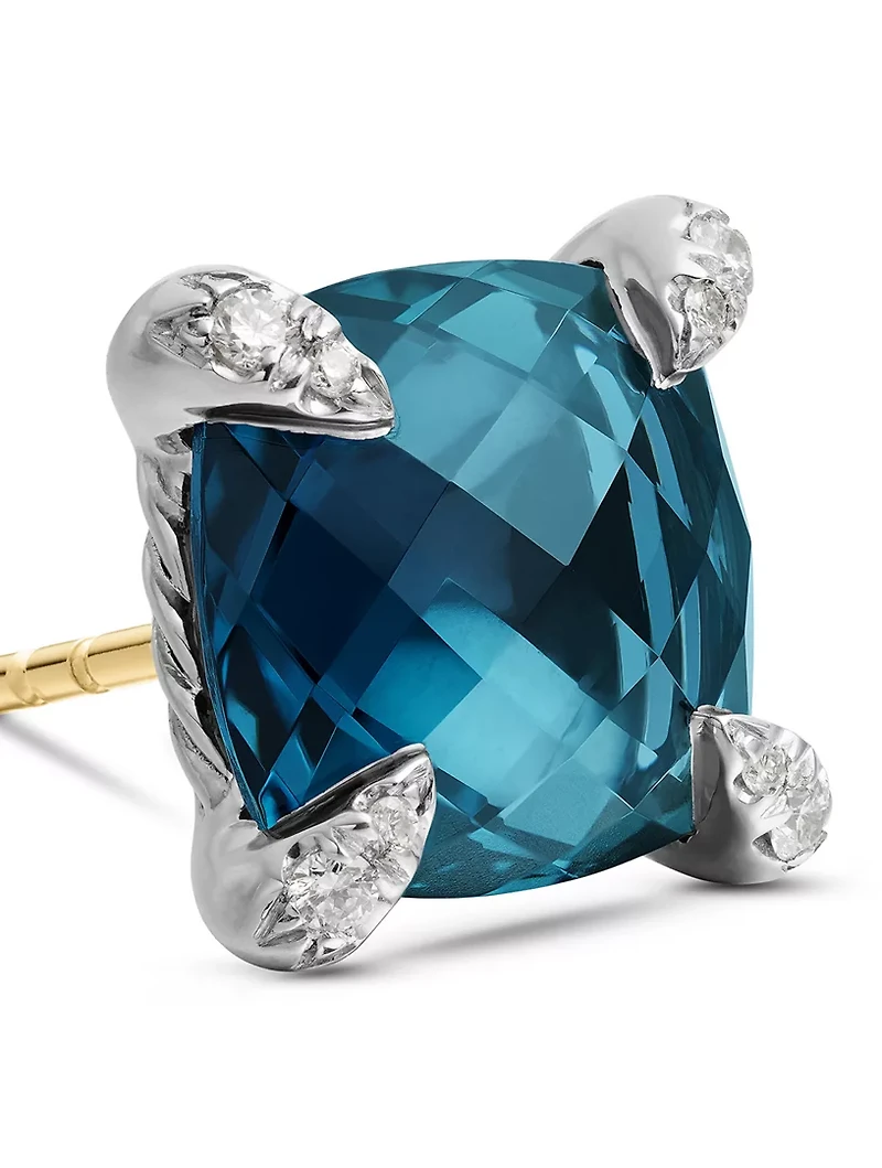 Chatelaine® Stud Earrings In Sterling Silver With Hampton Blue Topaz And Diamonds, 9mm