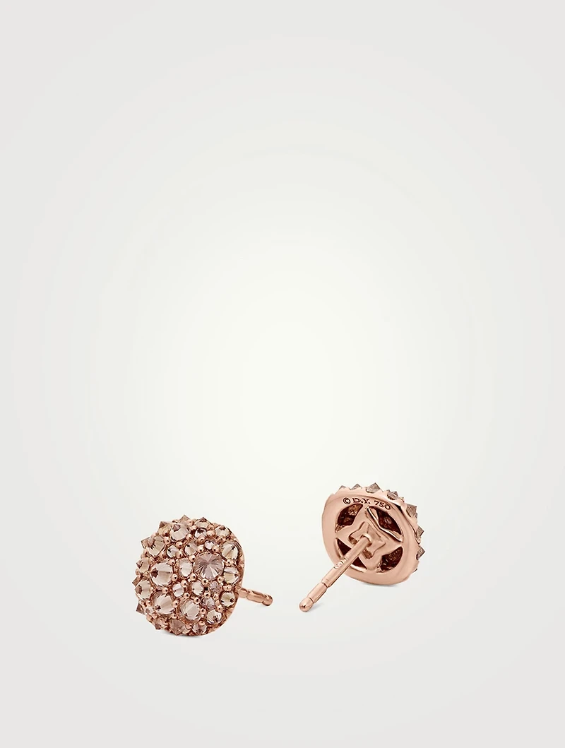 Reverse Set Pavé Cushion Stud Earrings In 18k Rose Gold With Cognac Diamonds, 8.5mm