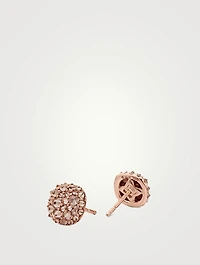 Reverse Set Pavé Cushion Stud Earrings In 18k Rose Gold With Cognac Diamonds, 8.5mm