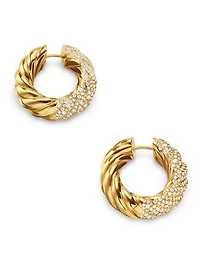 Sculpted Cable Hoop Earrings In 18k Yellow Gold With Diamonds