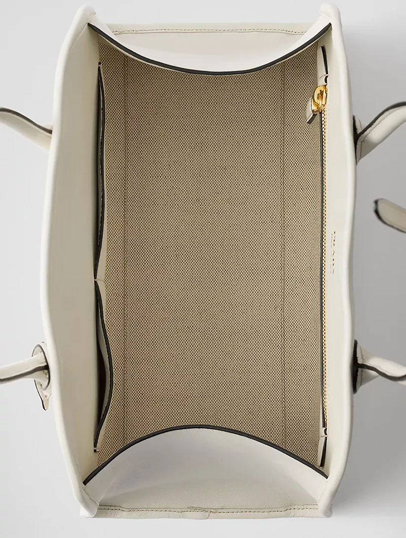 Medium Linen Blend And Leather Tote Bag